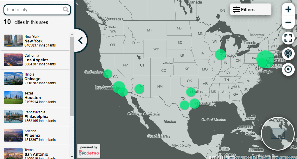 US big cities map