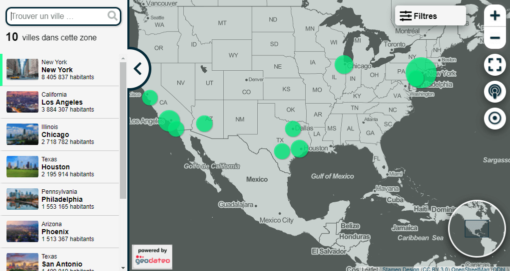 Carte grandes villes US