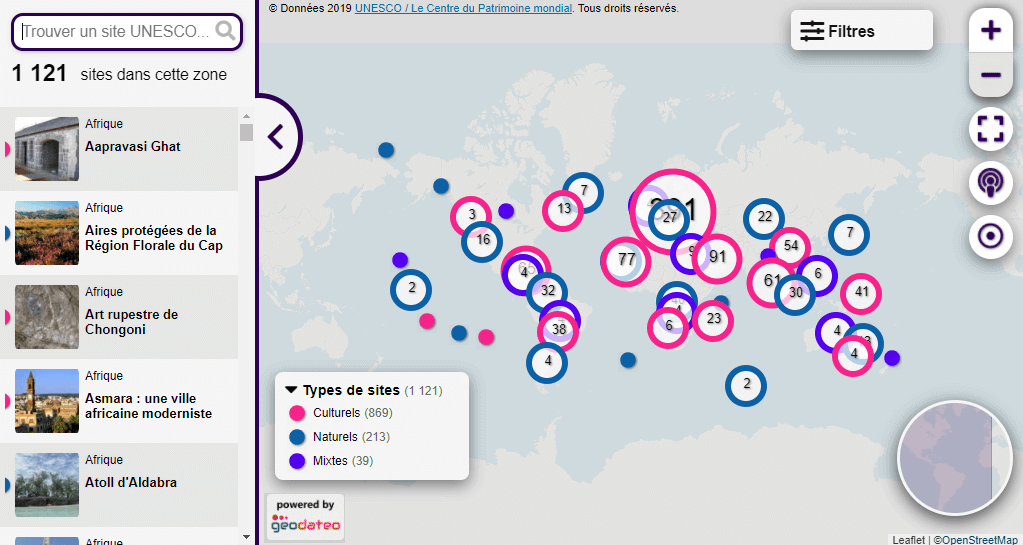 Carte sites UNESCO