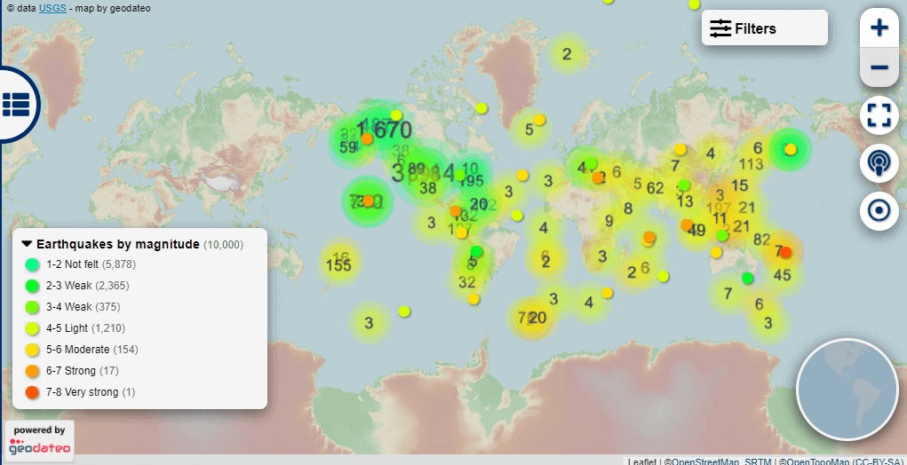 Earthquakes map