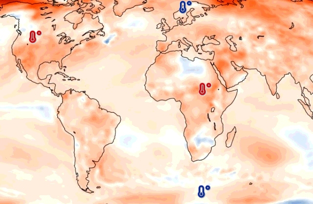 Extreme temperature records around the world